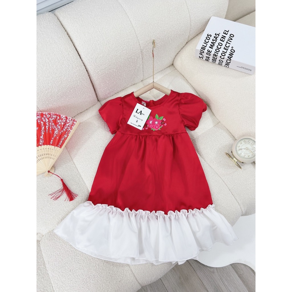 Váy Melisa đỏ chân trắng thêu hoa