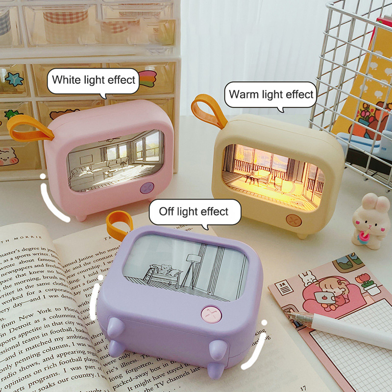 Night light creative TV shape bedroom bedside mini LED sleeping atmosphere light rechargeable light painting