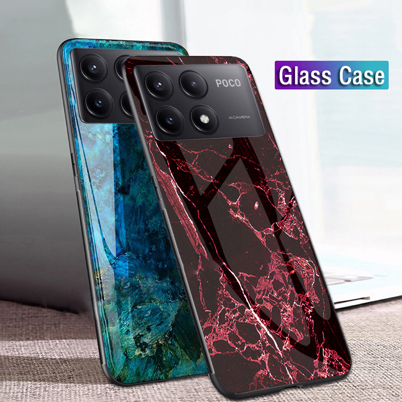 For Xiaomi Poco X6 NEO case Fashion Marble Tempered Glass Protector Soft Frame Silicon For Xiaomi Poco X6 NEO Back Cover Phone Cases. 
