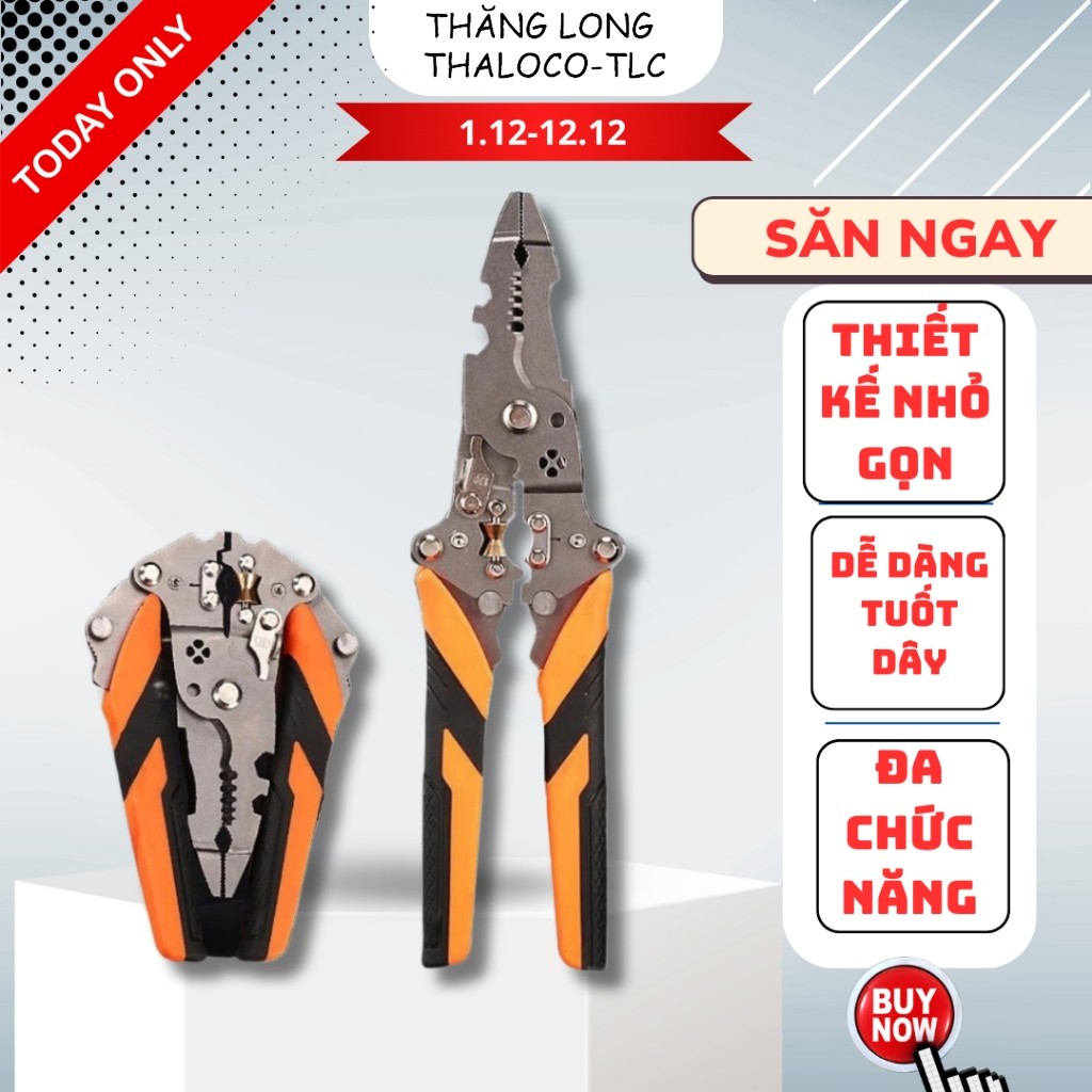 Kìm tuốt dây điện đa năng 12 trong 1, thiết kế gấp gọn dễ dàng bỏ túi, được làm từ thép Chrome Vanadi mạnh mẽ và bền bỉ.