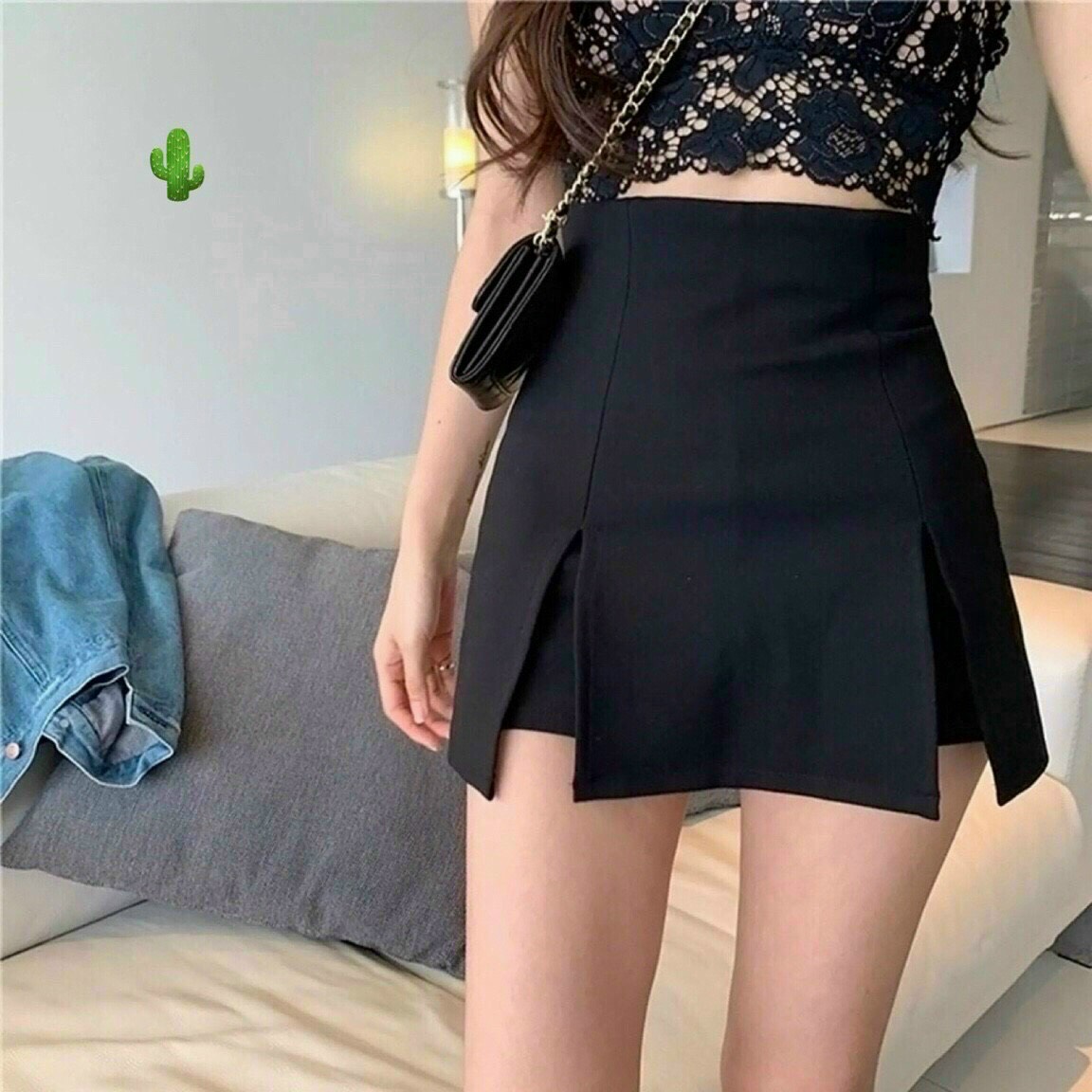 Quần giả váy lưng cao xẻ tà hai bên