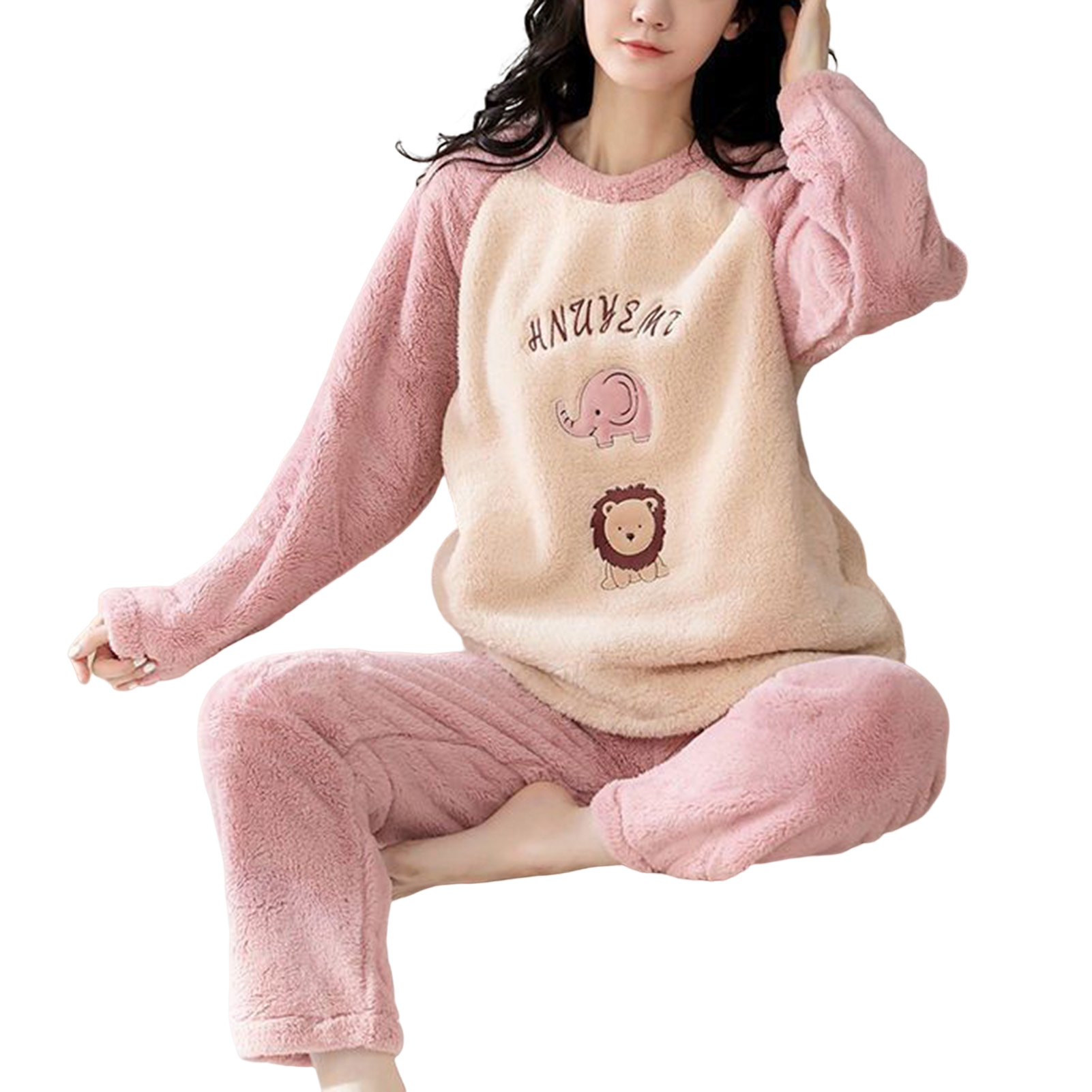 Women Fluffy Pajamas Set Kawaii Leisure Loose Two-Piece Sleepwear