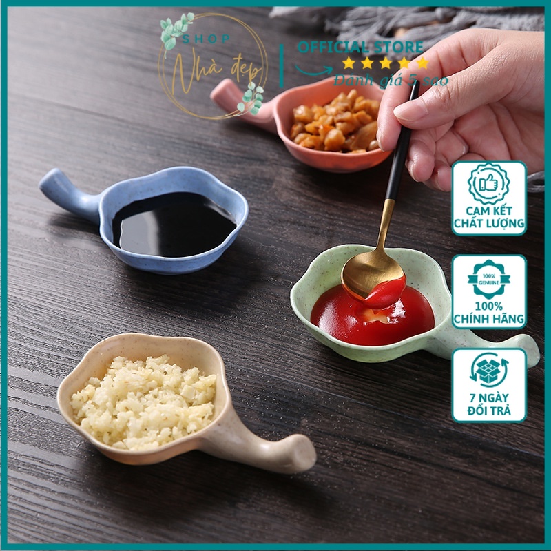 Đĩa Đựng Gia Vị Lúa Mạch - Chén Đựng Gia Vị, Nước Chấm Có Cán Cầm