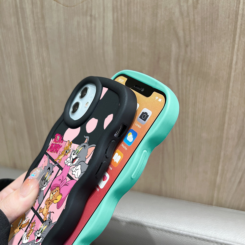 AMORVOR for Redmi 14C Xiaomi Poco C75 Back Cover Tom and Jerry Pattern Luxury Phone Case Macaron Wave Soft Silicone Mobile Cover. 