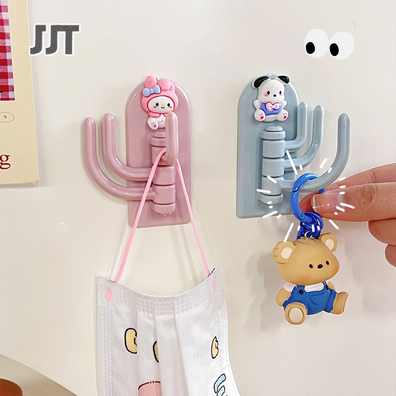 Punch-free hook cute seamless three-hook wall strong paste door dormitory self-adhesive sticky hook rotating wall