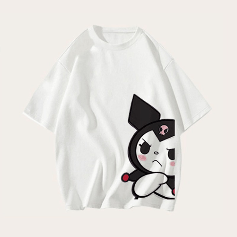Cartoon Kuromi Cute Print New Fashion Couple Round Neck Short Sleeve T-shirt Summer Korean Loose Casual Women's Top