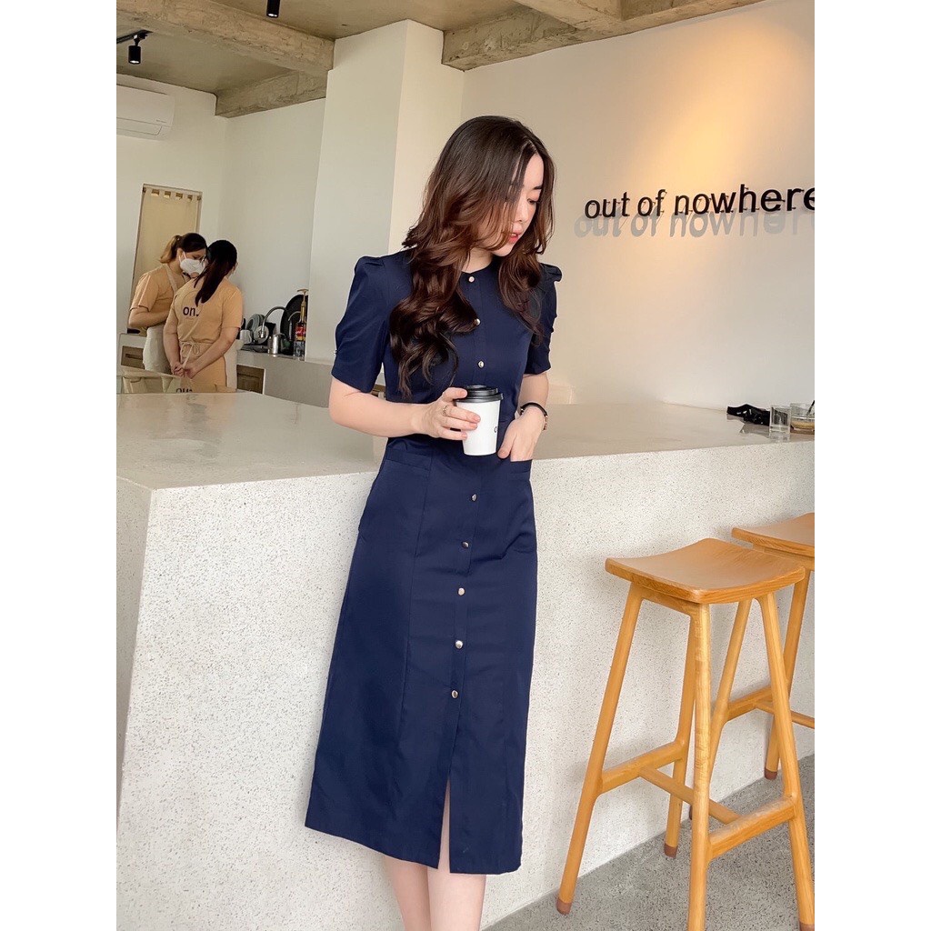 Đầm Midi Phối Nút Thời Trang Thanh Lịch