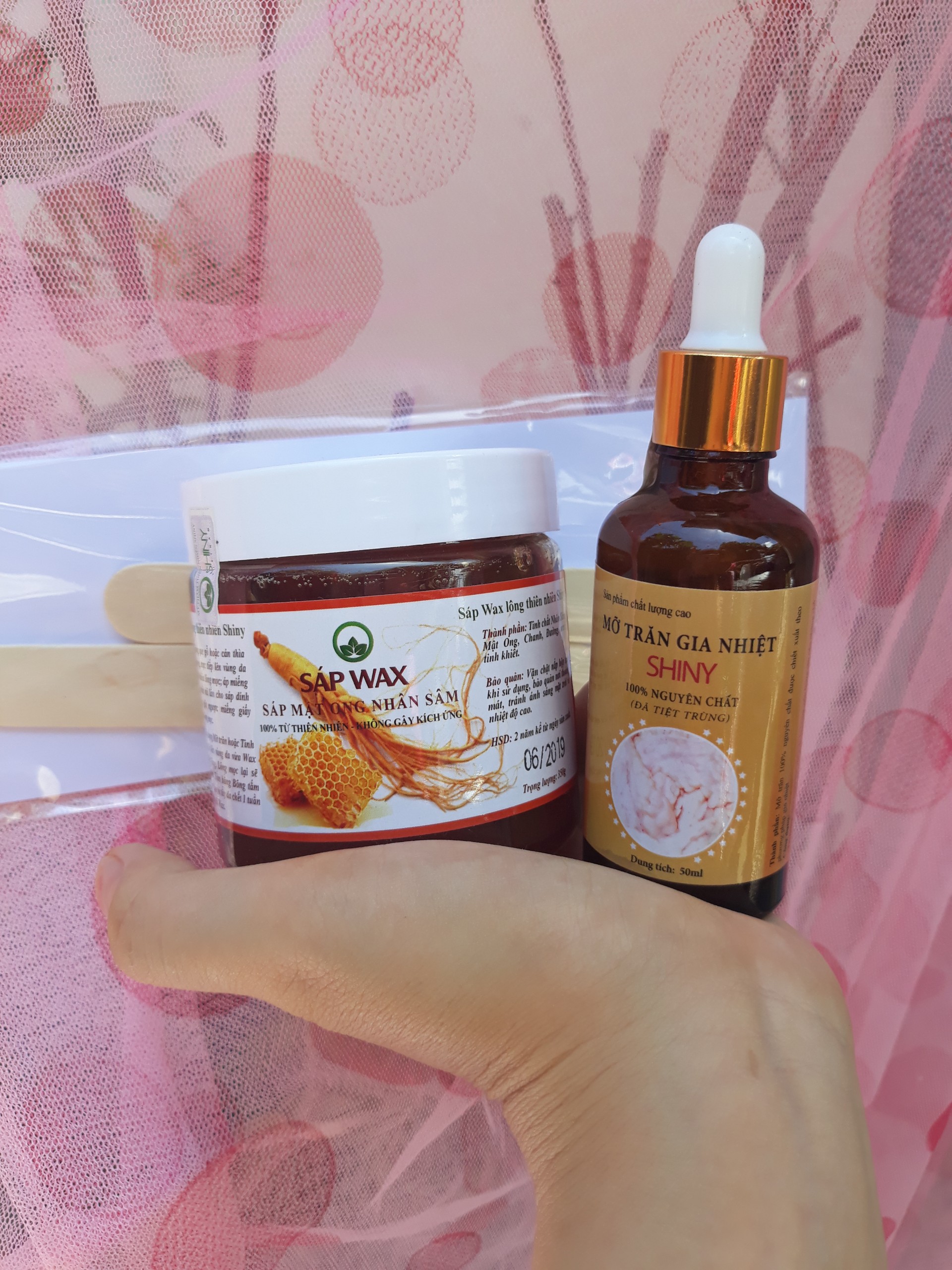 Combo Wax Lông+Mỡ Trăn Shiny Handmade (Tặng Kèm Giấy Wax Và Que Gạt)