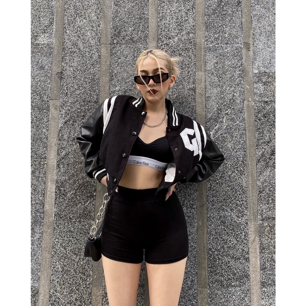 Áo Khoác Croptop Nữ Nhung Form - S1 - Màu Đen