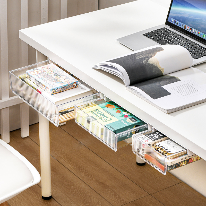 Storage box Invisible storage box under the desk Drawer type punch-free plastic covered Desktop storage box Office stationery shelf Storage box Hide the storage box