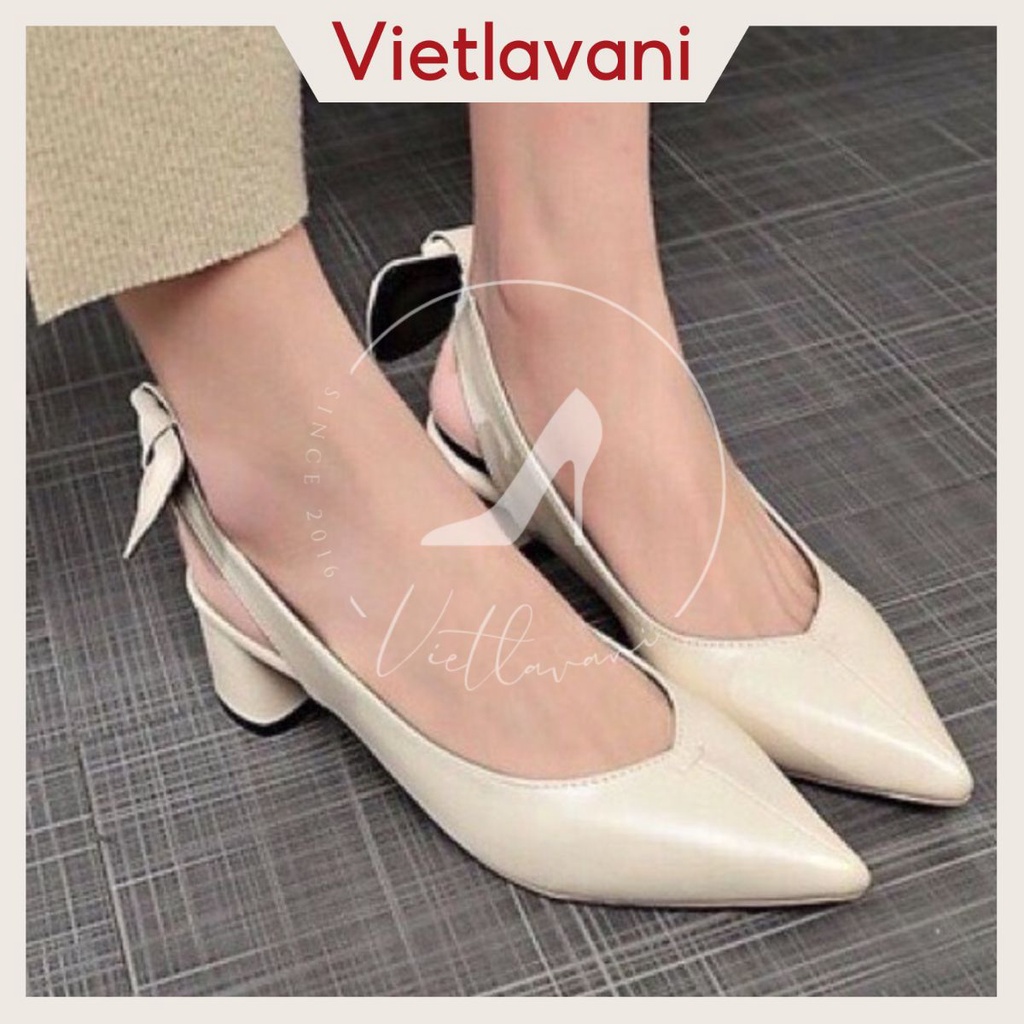 Giầy cao gót mũi nhọn 5 phân quai chun Nơ Mã LCC9
