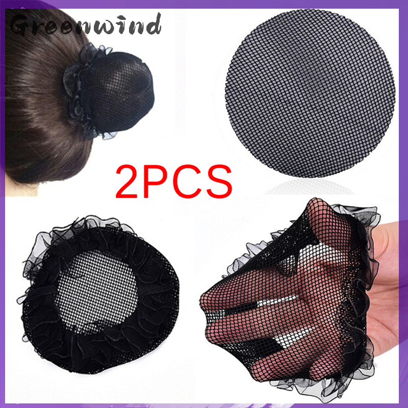【Greenwind】 2PCs Women Ballet Dance Skating Snoods Hair Net Bun Cover Black Nylon Material