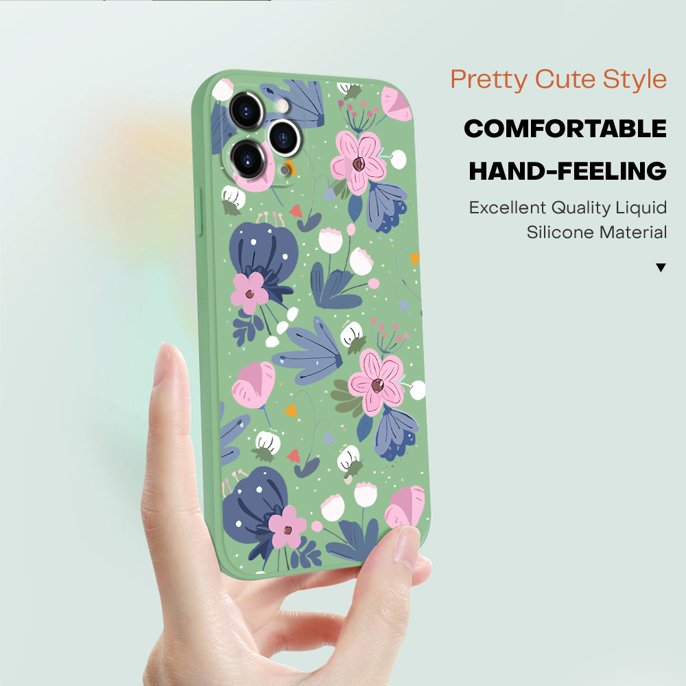 BILI for Redmi K40 Pro Xiaomi Poco F3 Mi 11x Back Cover Pink and Blue Plants for Boys Girls Multicolor Liquid Silicone Soft Square Phone Case. 
