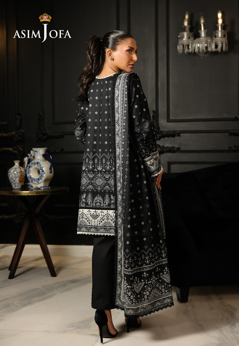 Asim Jofa Unstitched Digital Printed Lawn Unstitched 2 Piece Suit For Women And Girls - Black - Collection: Monochrome -Designcode: Ajmch-13-Uns. 
