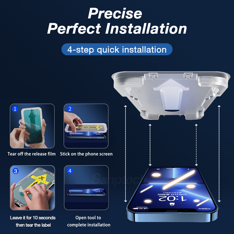 Sanptoch Đầy Đủ miếng bảo vệ màn hình Với Dễ Dàng Cài Đặt bộ công cụ cho iphone 15 14 13 12 11 Pro Max Cộng Với kính cường lực Cho iPhone X XS Max XR Privacy Greenray HD Bụi miếng dán film bảo vệ chống
