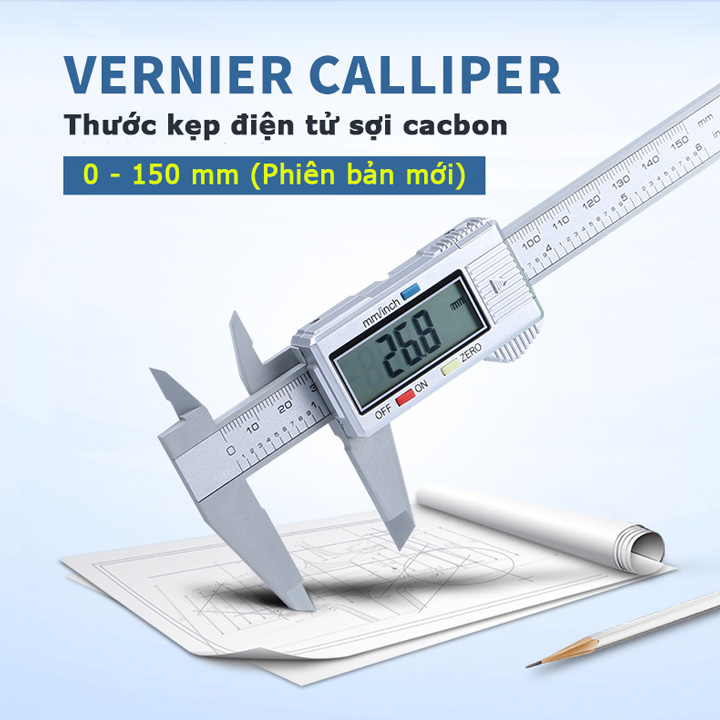 Thước đo cacbon 15cm tặng kèm pin