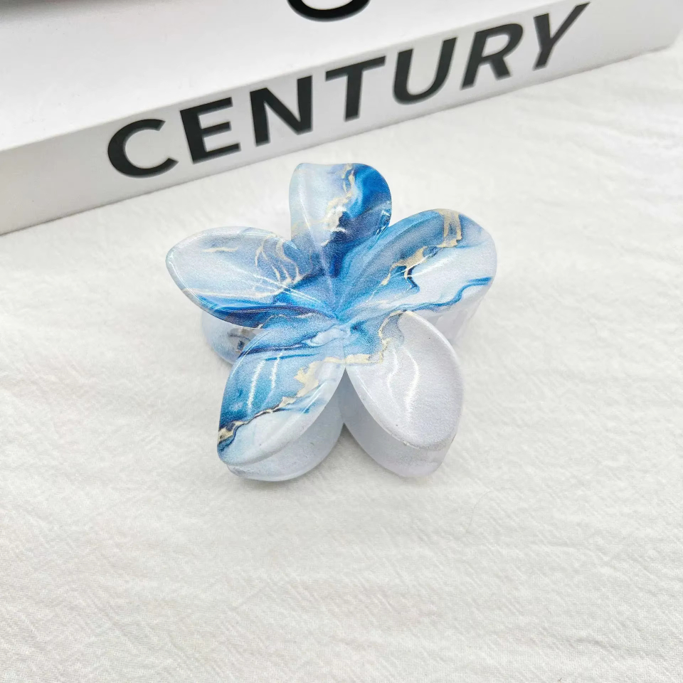 New Candy Colourful Gradient Striped Plumeria Hair Grab Dopamine Sweet Girl Back Of Head Shark Clip Hairpin Korean Fashion Gradual Change Smudged Coloured Flower Grab Girl Hair Clip Creative Marble Acrylic Headwear Girl Large Eggs Flower Headdress.