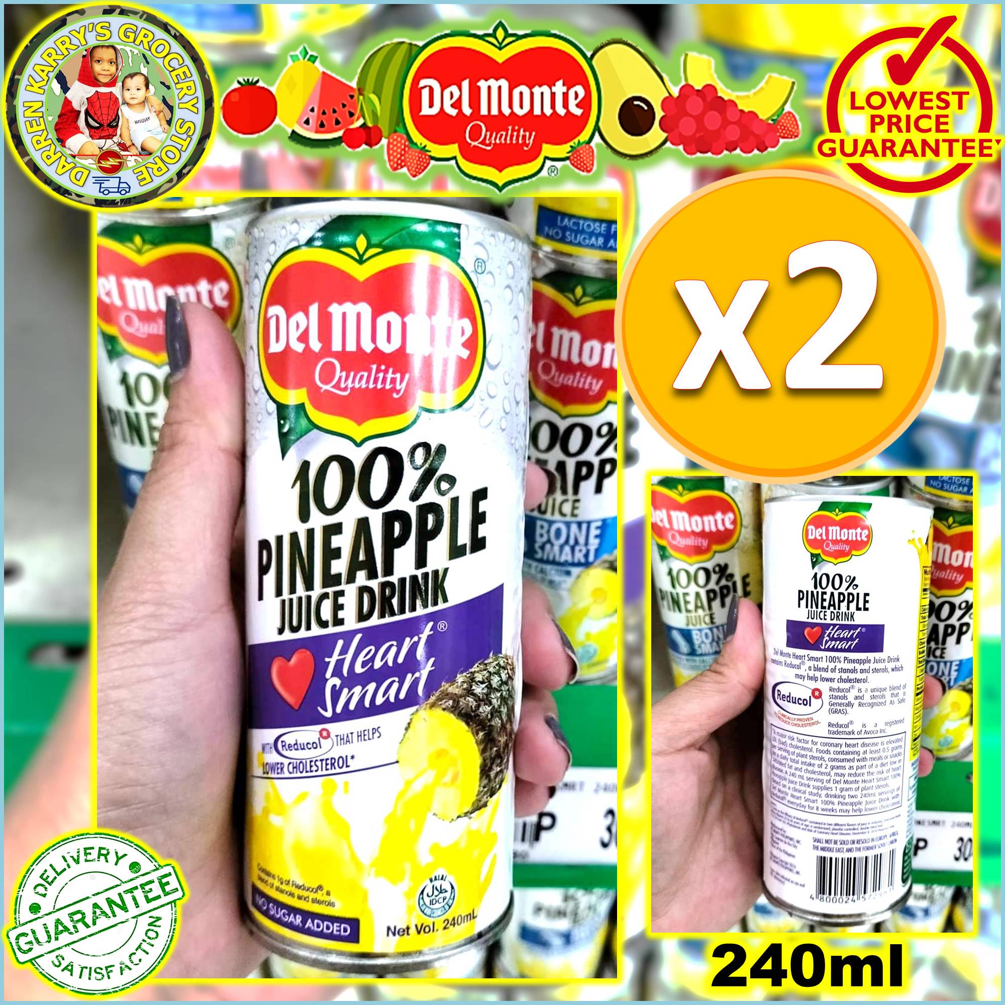 Del Monte Quality 100 Pineapple Juice Drink 240ml x 2pcs * Heart Smart