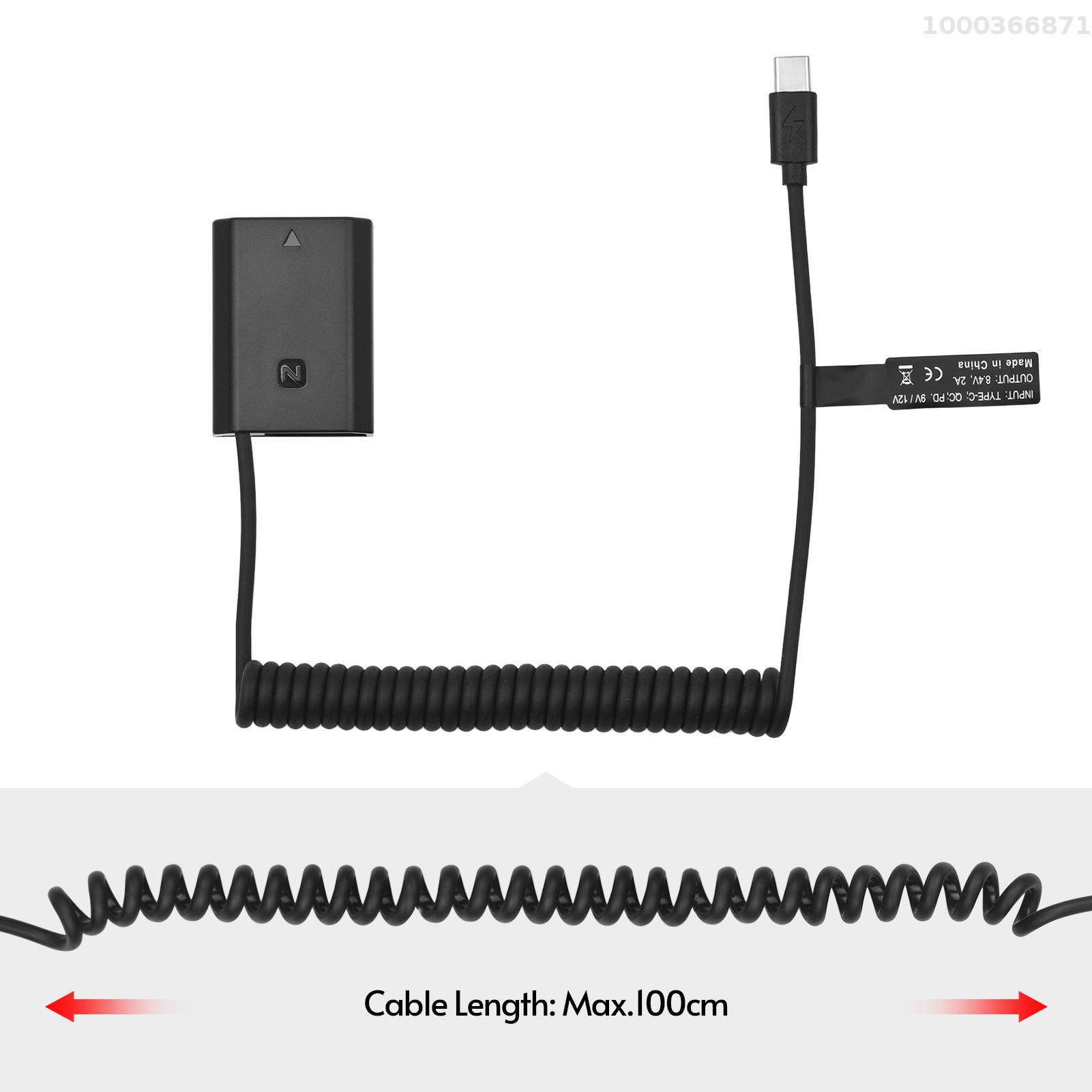 Andoer NP-FZ100 Dummy USB-C Bộ chuyển đổi khớp nối Với loại USB C Mùa Xuân Điện thay thế cáp Cho Alpha A6600 A7C A7III A7Siii A7Riii A7RiV A9 A9II A9R A9S Máy Ảnh