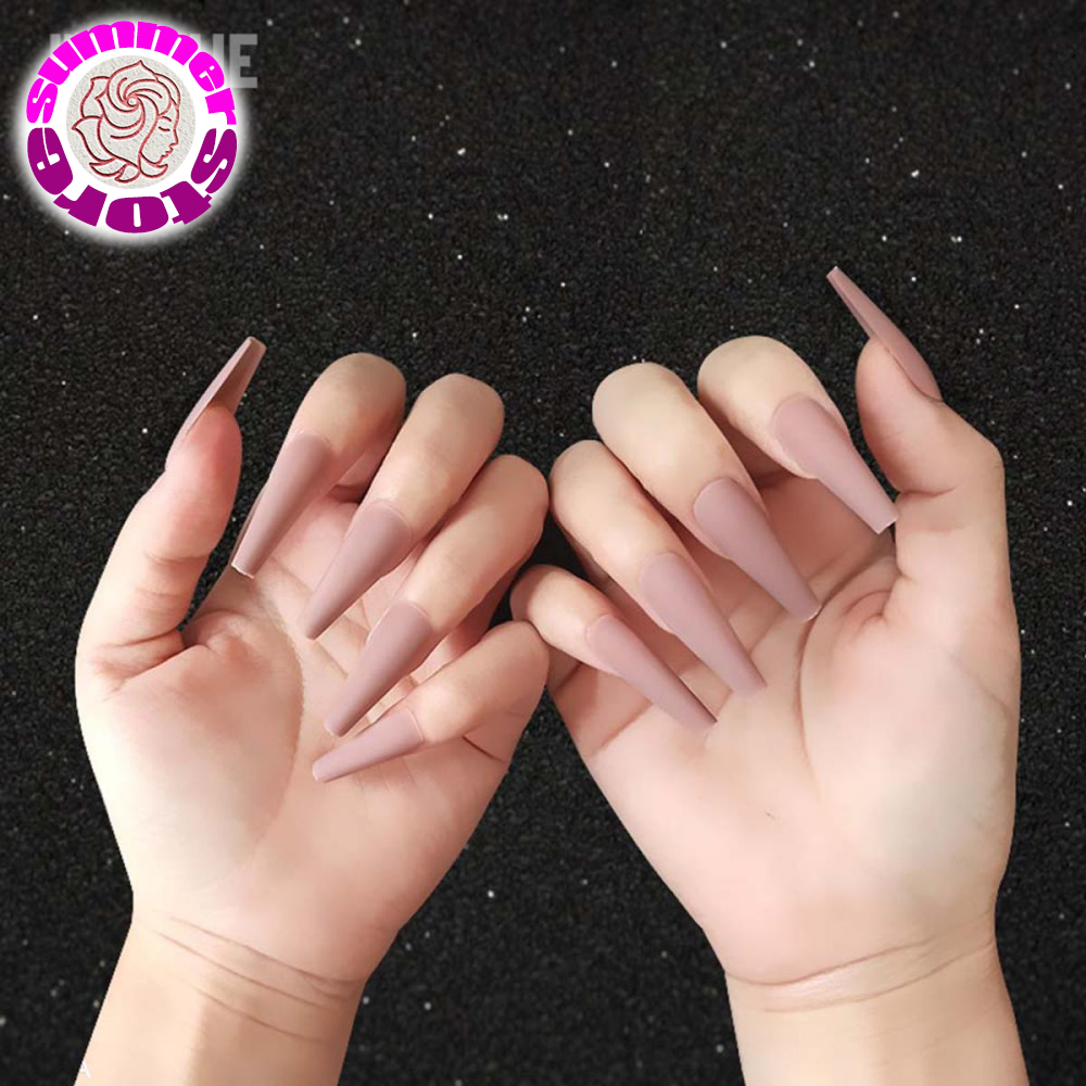 SUMMER 24 pcs Matte Coffin Nails Extra Long Ballet Nail Art Ultra-thin  Nail Finished,Shape Natural Women Artificial Acrylic Fashion Coffin,Ballerinanails for girls,polygel nail kit