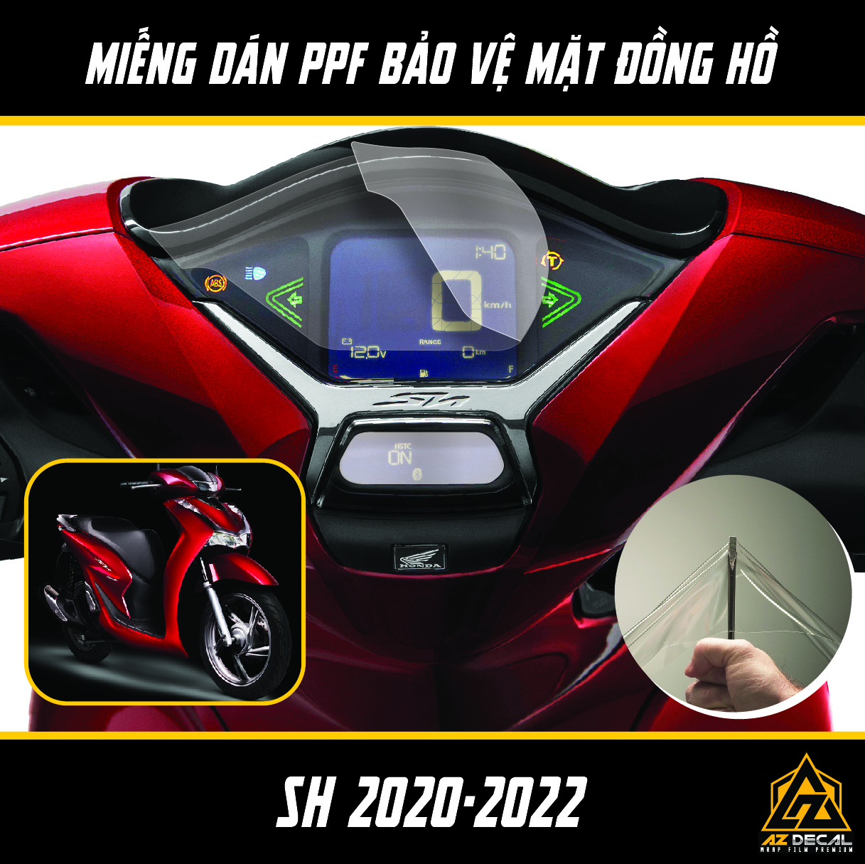 Miếng Dán PPF Bảo Vệ Mặt Đồng Hồ Xe Honda SH 2020 2021 2022 | Film PPF Tự Phục Hồi Chống Xước Đồng Hồ Số SH 125i 150i - Azdecal