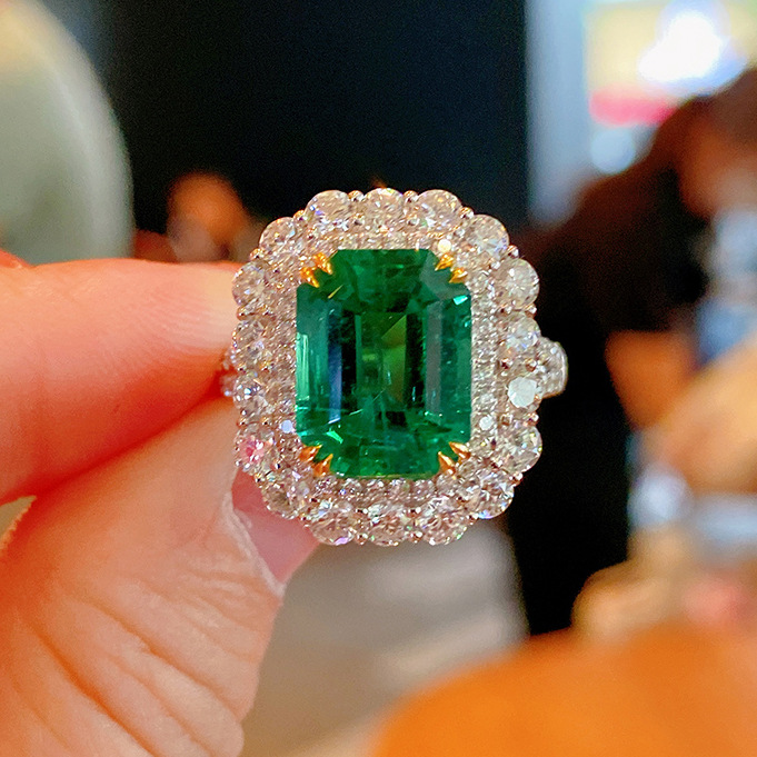Emerald Tourmaline Hot New Product Full Diamond Princess Temperament Adjustable Ring Female