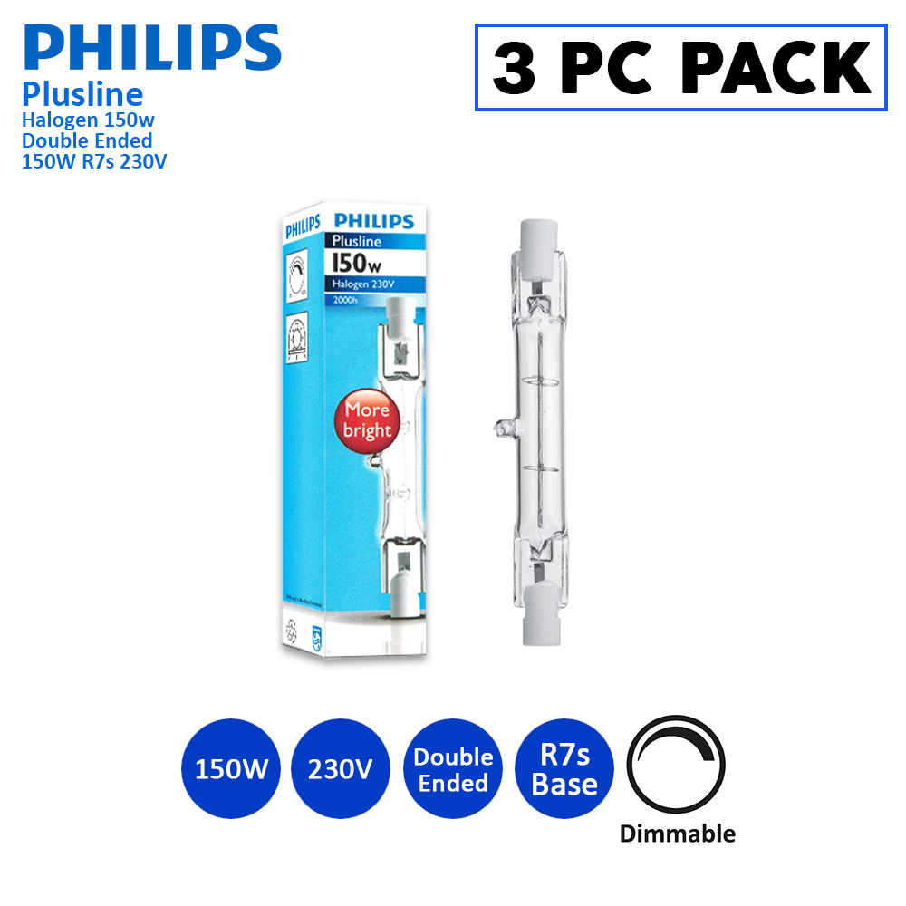 blood accept Mule 3 PC PACK | Philips Plusline 78mm 100W/150W Halogen Tube | Dimmable | 230V  | Double Ended | R7s Base | Lazada Singapore