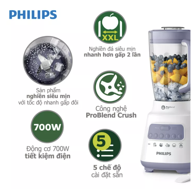 Máy xay sinh tố Philips HR2221/00-Bộ 2 cối