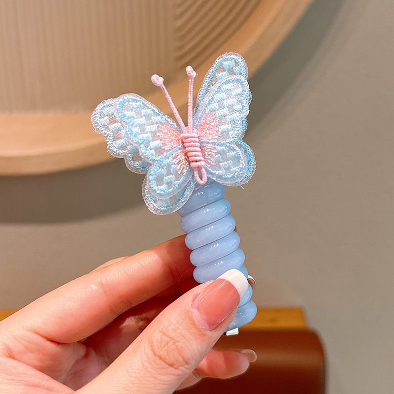 Embroidery Butterfly Spiral Hair Tie for Girls Braid Hair Ties High Elasticity Korean Style Phone Cord Hair Tie