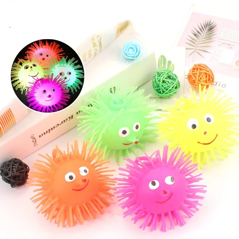LED Flash Strange Toys Fun Luminous Toys Bouncy Ball for Children Kids Rubber Fingertip Elastic Glow Hair Ball