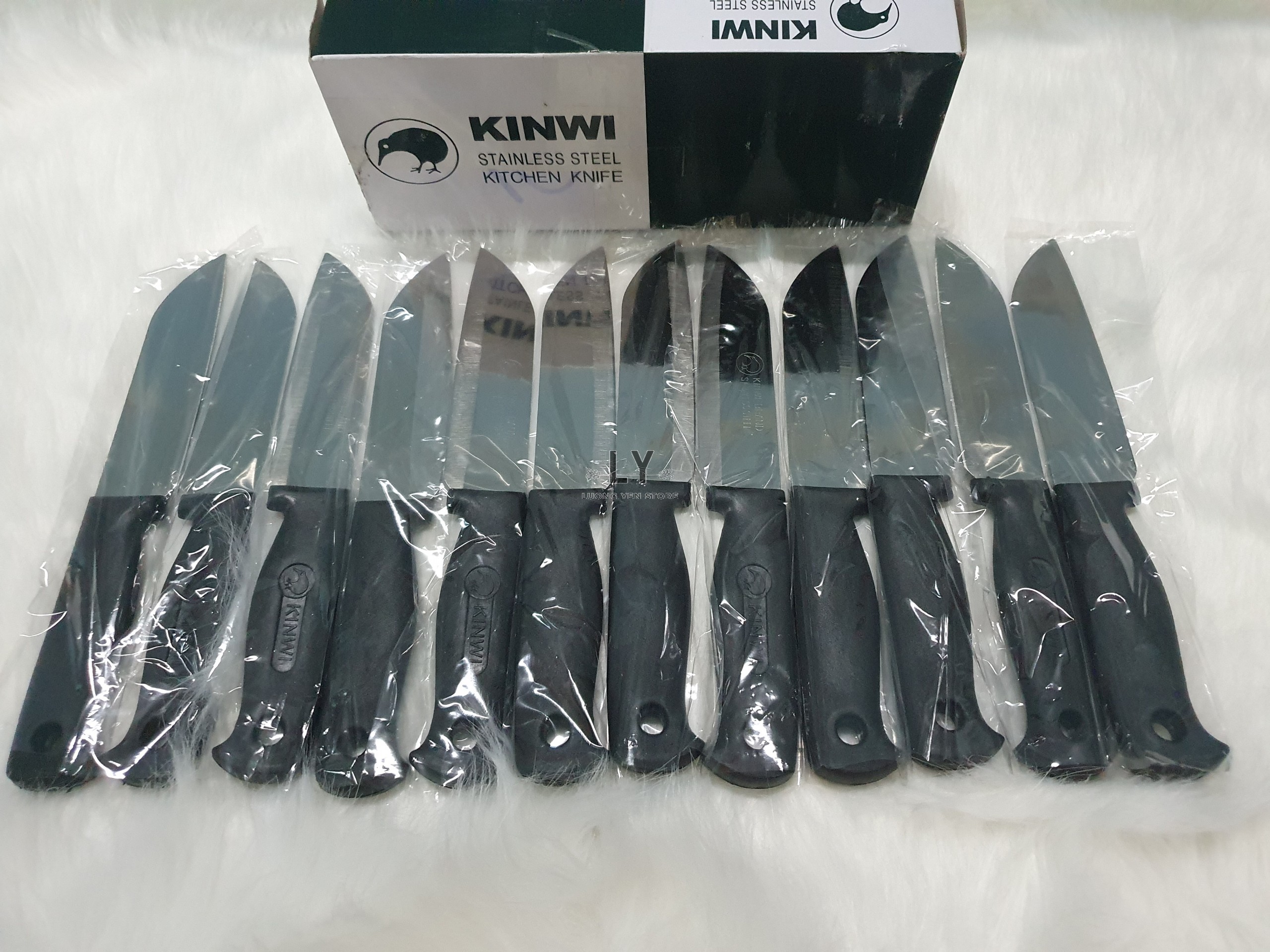 【HỘP 12 CÂY】Bộ dao bếp Kinwi Stainless Steel Kitchen Knife Cán nhựa đen Dài 22cm - No.475 chất liệu inox siêu bén
