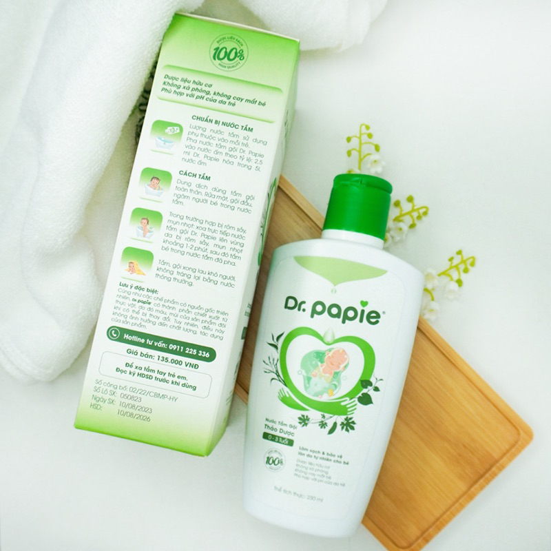 Nước tắm gội 9 loại thảo dược Dr papie chai 230ml