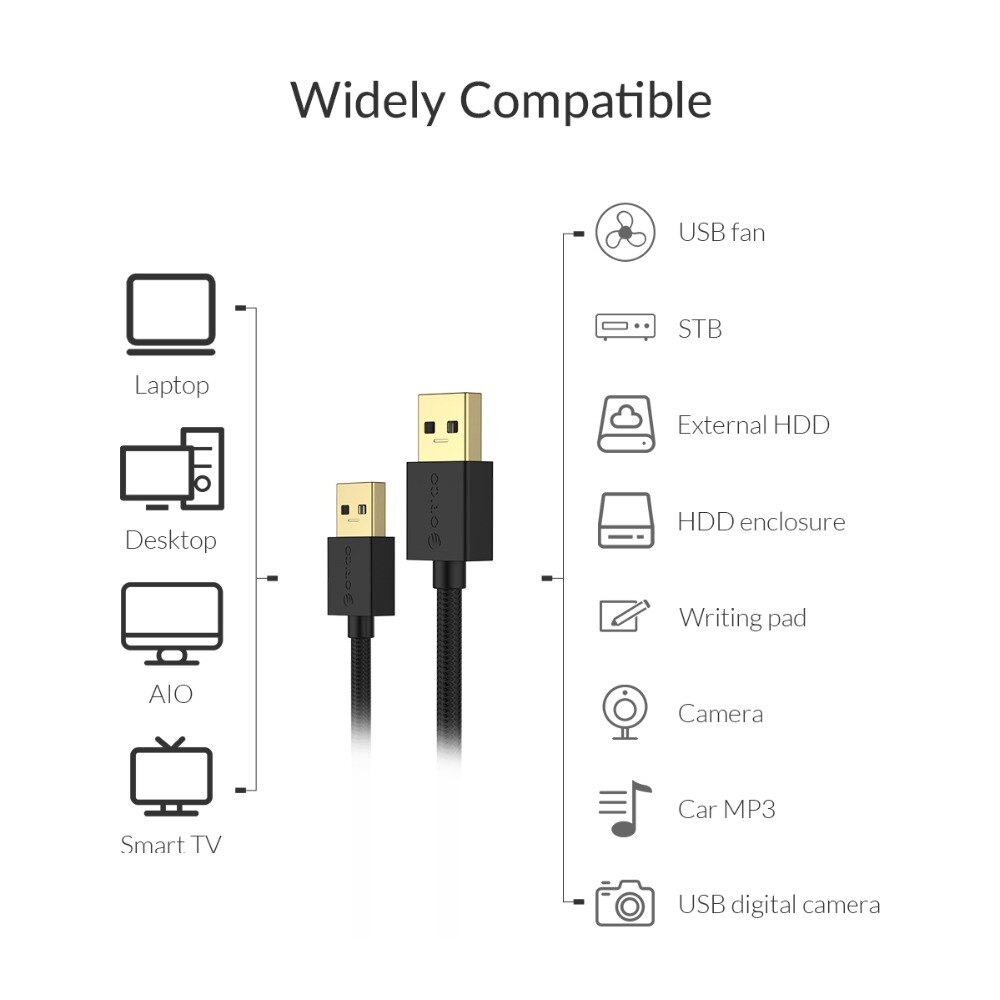Orico usb Để cáp nối usb 2M Loại Một Nam USB 3.0/2.0 cáp dữ liệu Cho Tản Nhiệt ổ cứng Webcom USB 3.0 cáp nối dài