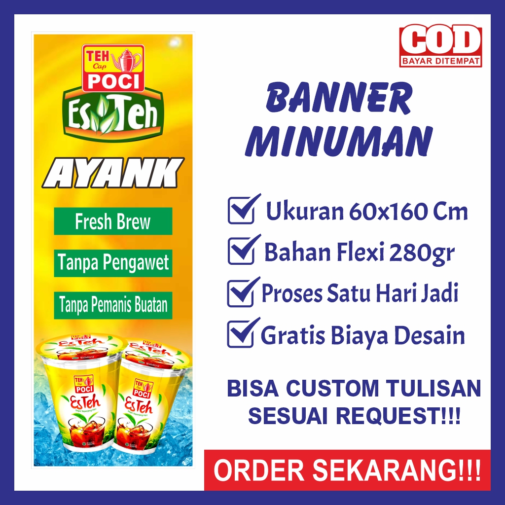 Banner Spanduk Backdrop Kedai Es Teh Poci Ukuran 60x160cm Free Gratis Desain Potrait Pojok 4824