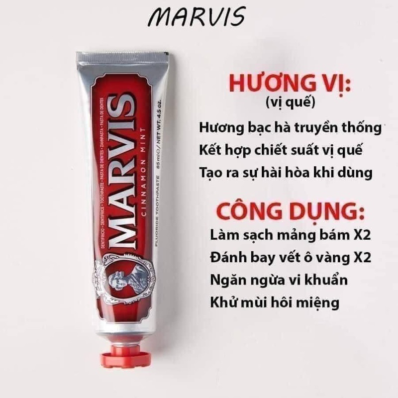 Kem đánh răng Marvis Ý trắng răng cao cấp 85ml