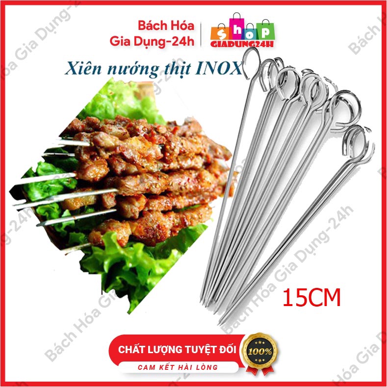 Set 10 que xiên nướng thịt inox 15cm,20cm, que xiên thịt nồi chiên không dầu