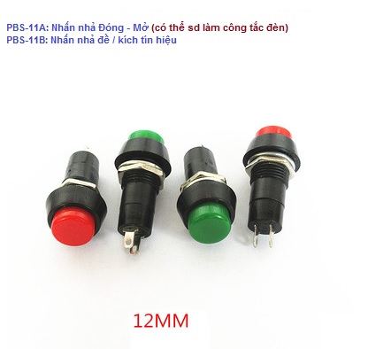 Công tắc đèn dạng nhấn nhả PBS-11A phi 12mmm