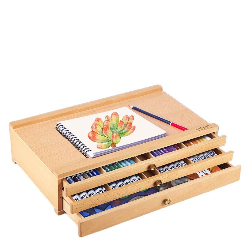 Đồ Dùng Nghệ Thuật Mont Marte Đồ Dùng Nghệ Thuật Bút Chì Cọ Màu Pastel Hộp Đựng Ngăn Kéo Ba Tầng Giá Vẽ Để Bàn Hộp Đựng Nhiều Tầng Bằng Gỗ Nguyên Miếng Hộp Dụng Cụ Vẽ Tranh
