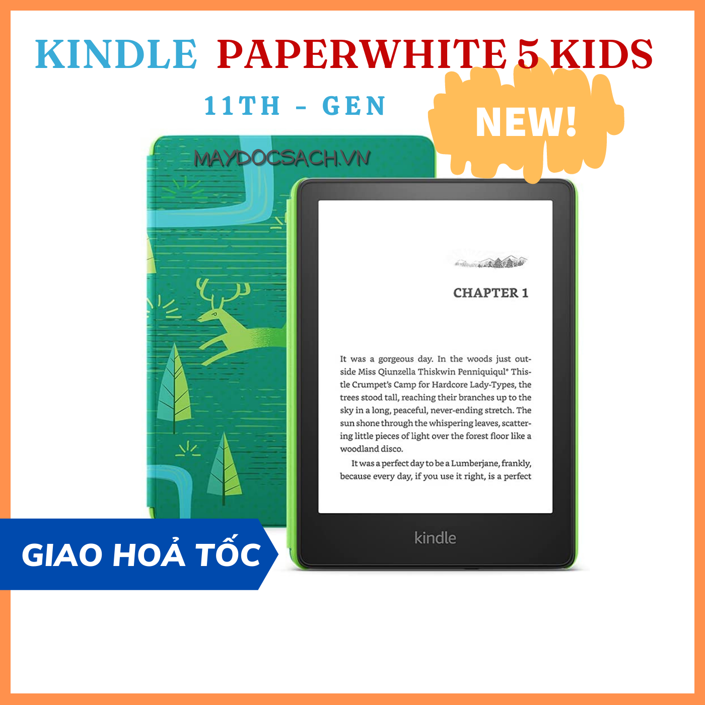 Máy đọc sách Kindle Paperwhite 5 KIDS - thế hệ 11, 6.8Inch có ĐÈN VÀNG