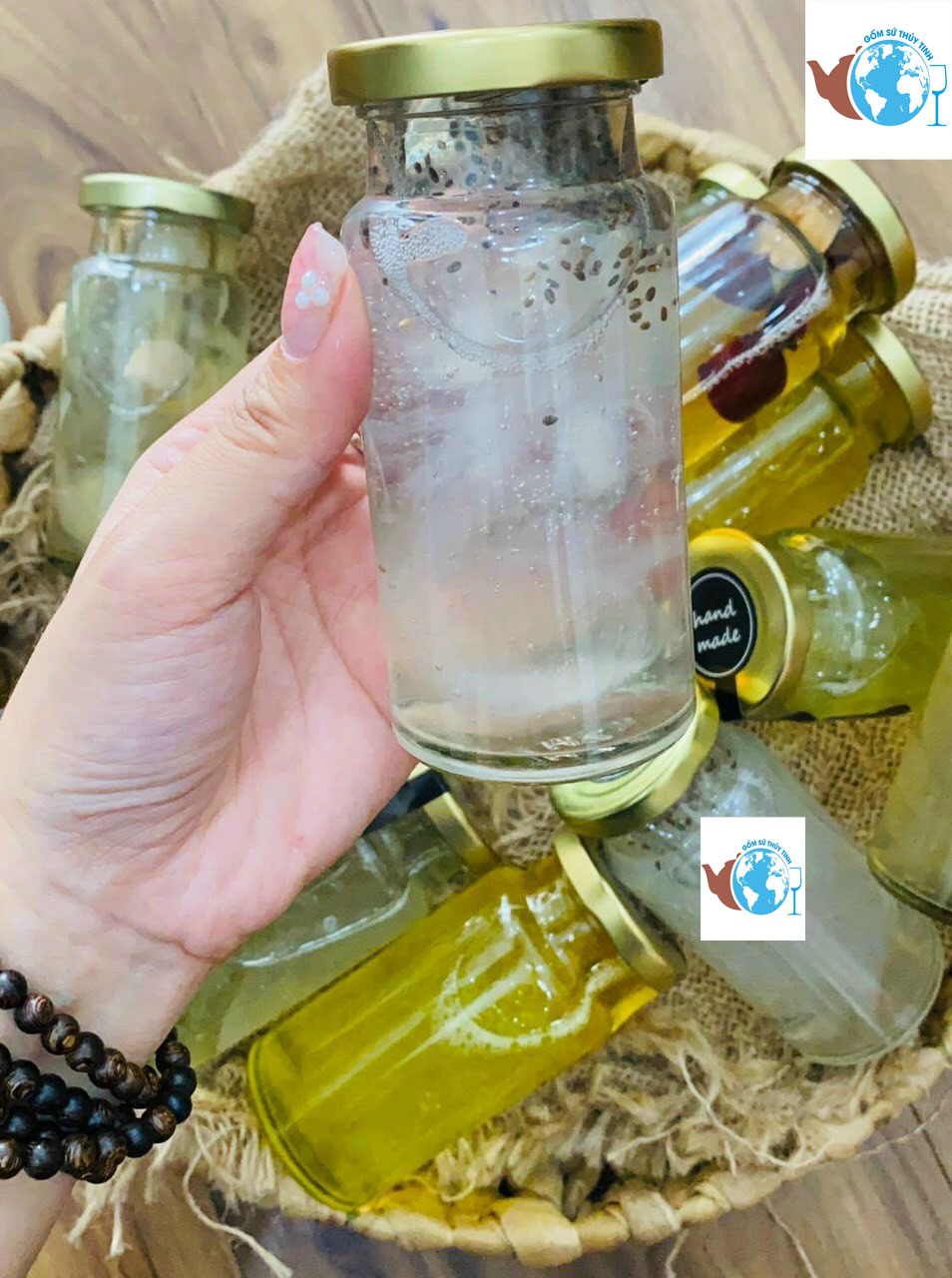 Bộ 10 hũ đựng yến 100ml YẾN CAO NẮP VÀNG bằng thủy tinh nắp thiếc vặn, hũ thủy tinh chưng yến, làm sữa chua an toàn tái sử dụng