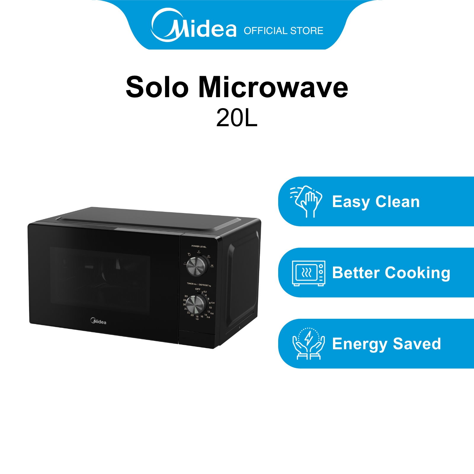 Midea MMOMM920MZ(BK) Black Solo Microwave Oven, 20L Lazada Singapore