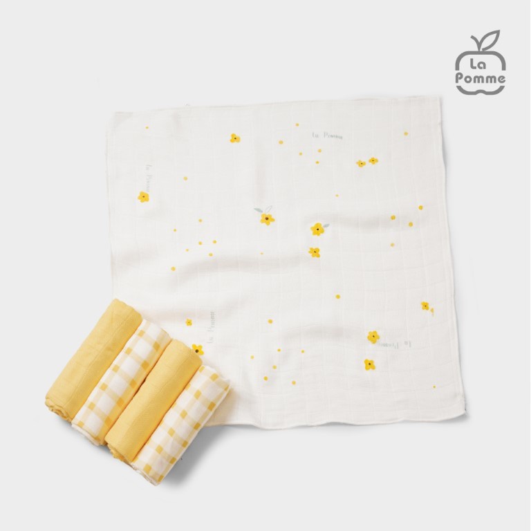 (MamanBébé chính hãng) K001 Set 5 Khăn sữa sợi tre lụa La Pomme phối màu (30x30cm)