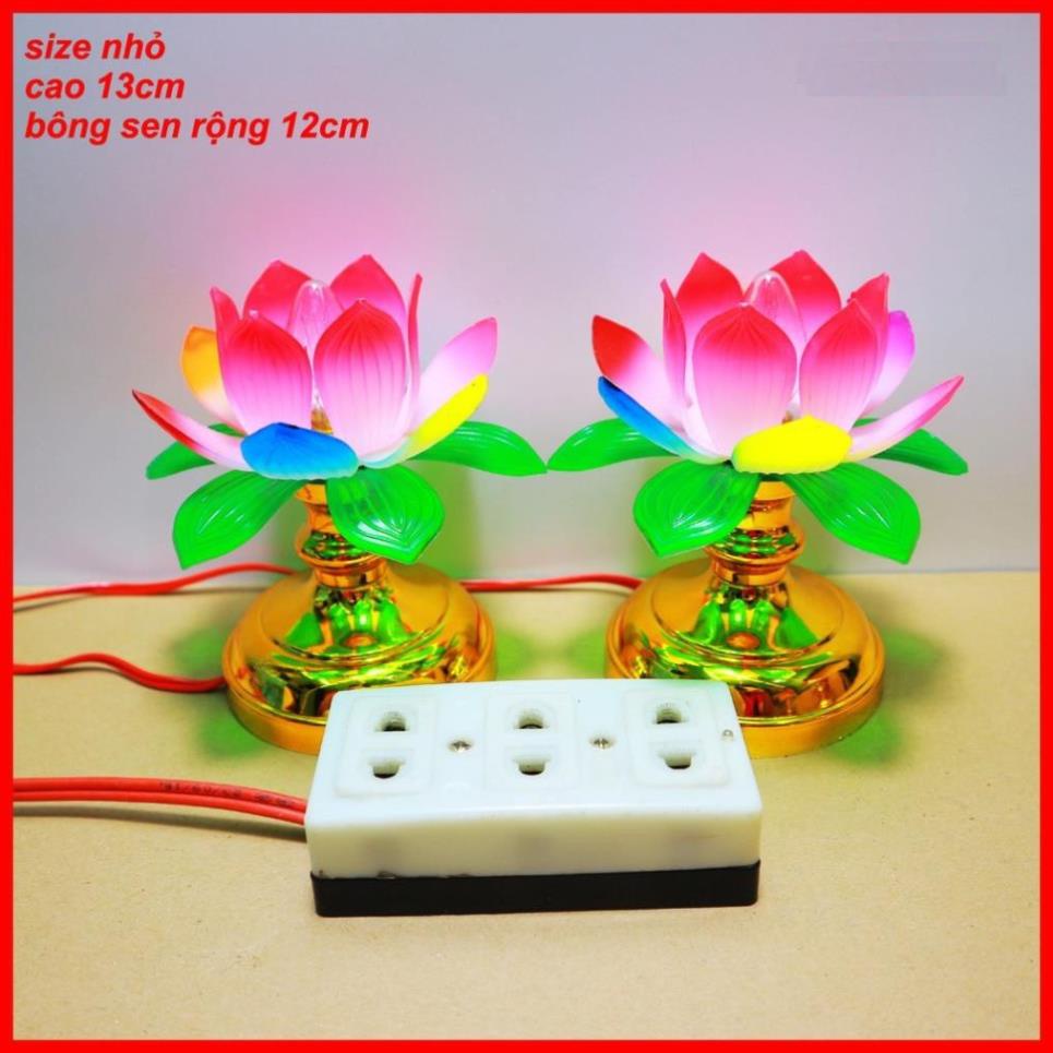 Bộ Đèn Bàn Thờ Hoa Sen HS-01 Đế Vàng Nhỏ