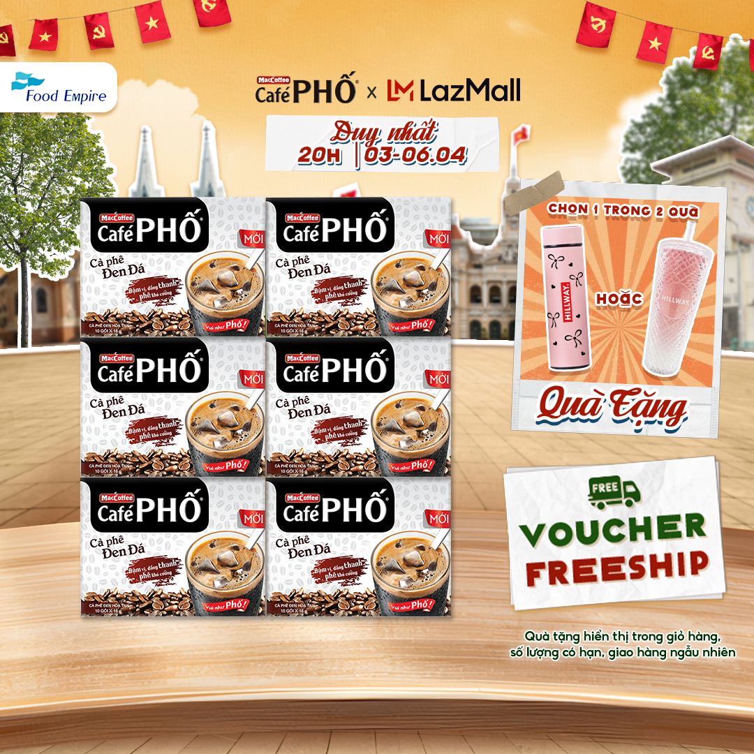 Combo 6 hộp Cà phê Phố Đen Đá - Maccoffee (hộp 10 gói x 16g)