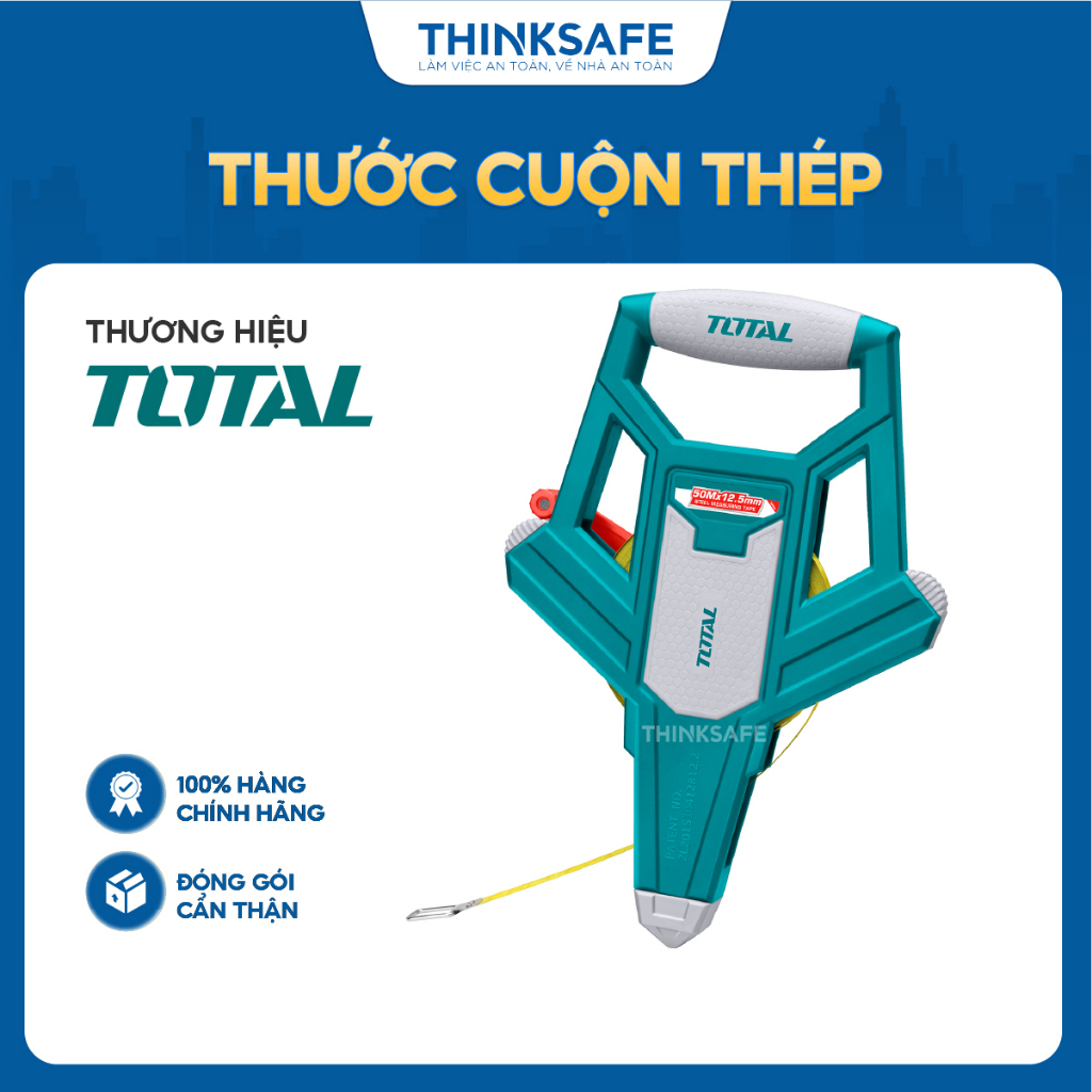 Thước cuộn thép TOTAL TMT710506 dài 50m rộng 12.5mm đo lường chính xác thước kéo thép Total chính hãng - Thinksafe