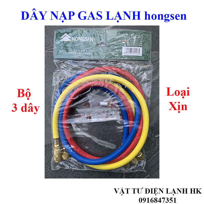 Bộ 3 dây nạp gas r22 hs-336 hongsen tặng kèm ty ron ba dây sạc ga tủ lạnh điều hòa máy lạnh 22 bền