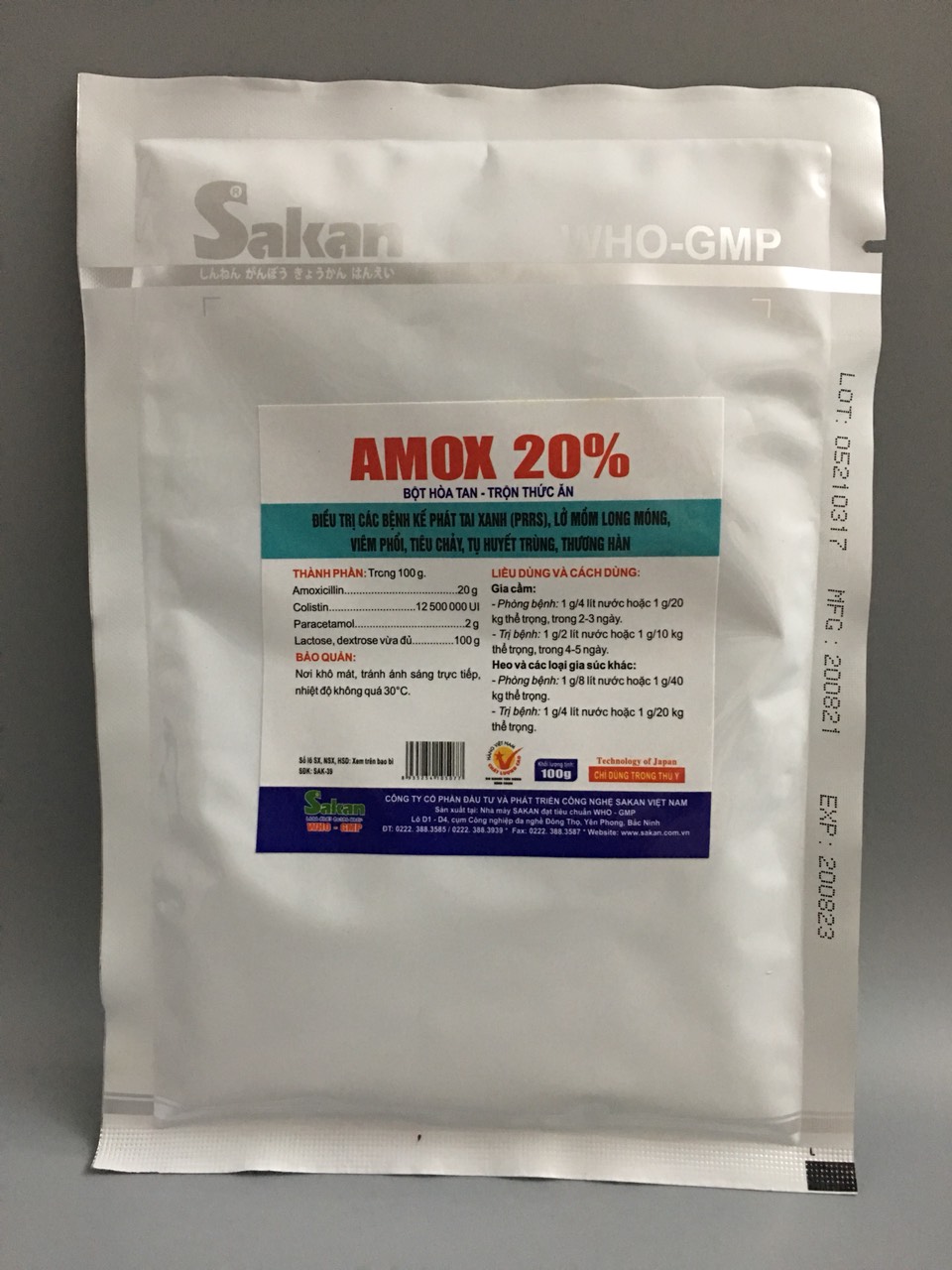 Amox 20% tiêu chảy, tụ huyết trùng, thương hàn gia súc, gia cầm