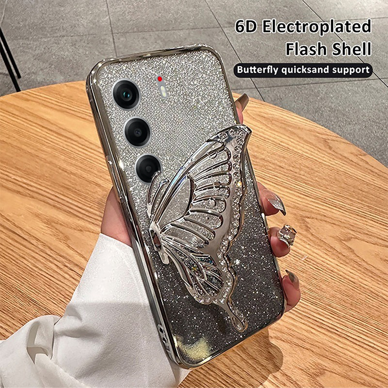 Phone Cover Tecno Camon40 Pro 5G Back case Diamonds butterfly holder shiny hourglass of quicksand transparent soft silicone For Tecno Camon 40 Phone cases. 