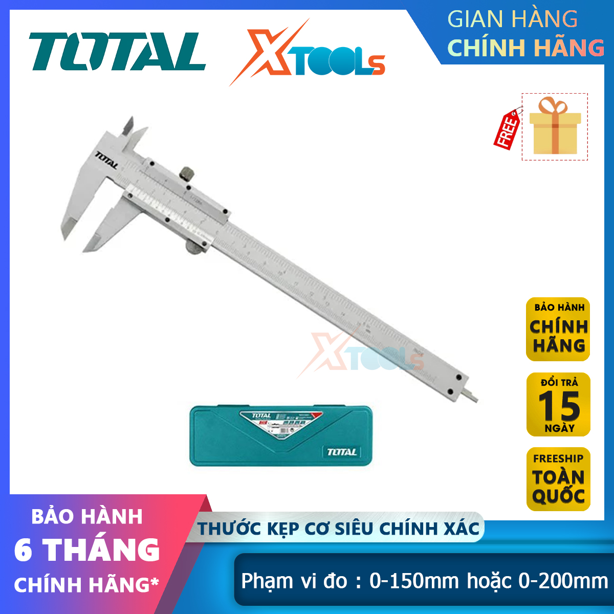 Total mechanical caliper, 0-150mm or 0-200mm carbon steel ruler, packing with plastic box 50/t xtools