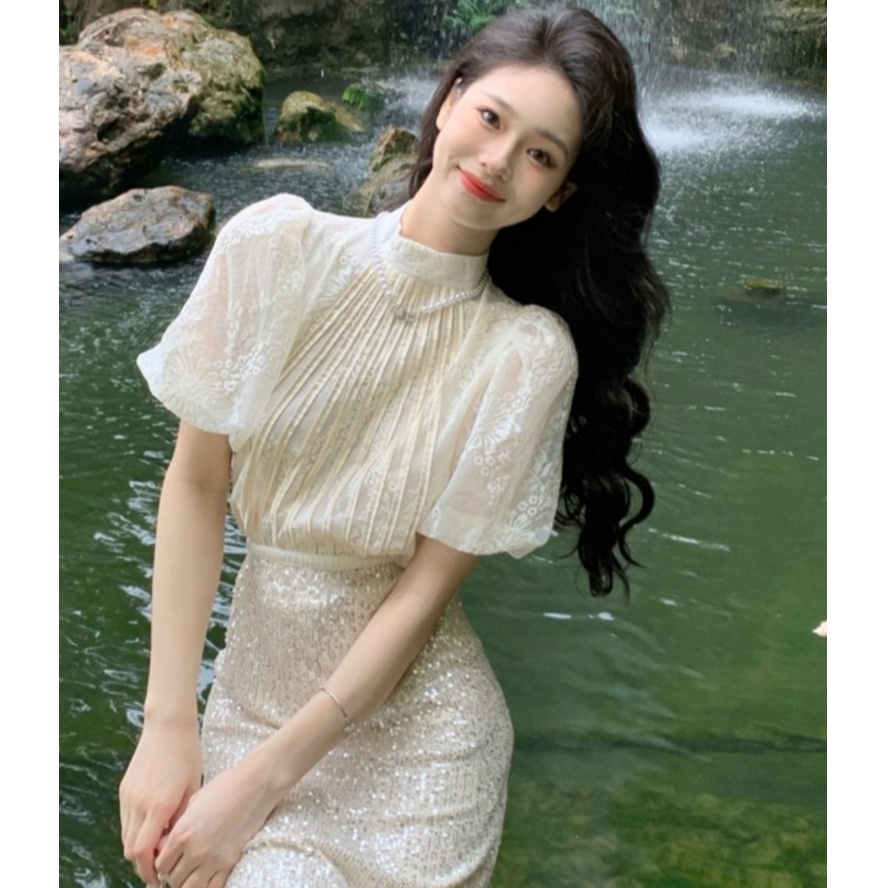 🔥[C254] Áo sơ mi nữ TAY BỒNG REN HOA hàng Quảng Châu xinh xắn cực HOT - kholenqc